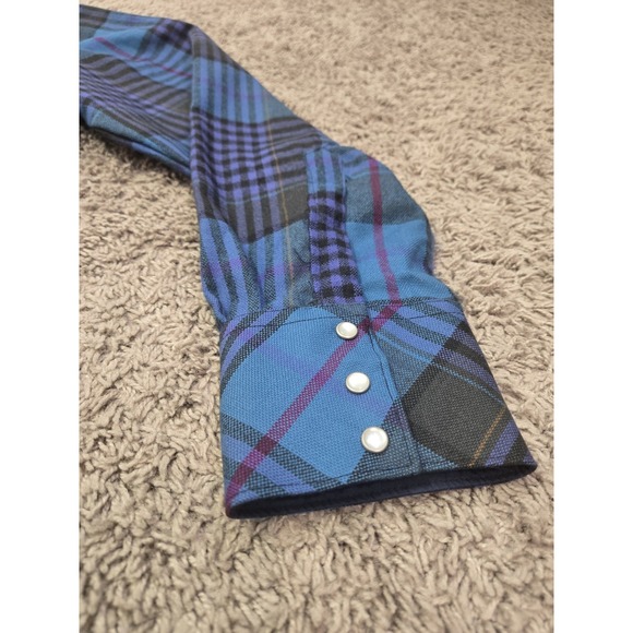 ATB Authentic Western Mens Pearl Snap‎ Long Sleeve Blue Shirt 17 Collar 34/35 - Picture 6 of 10